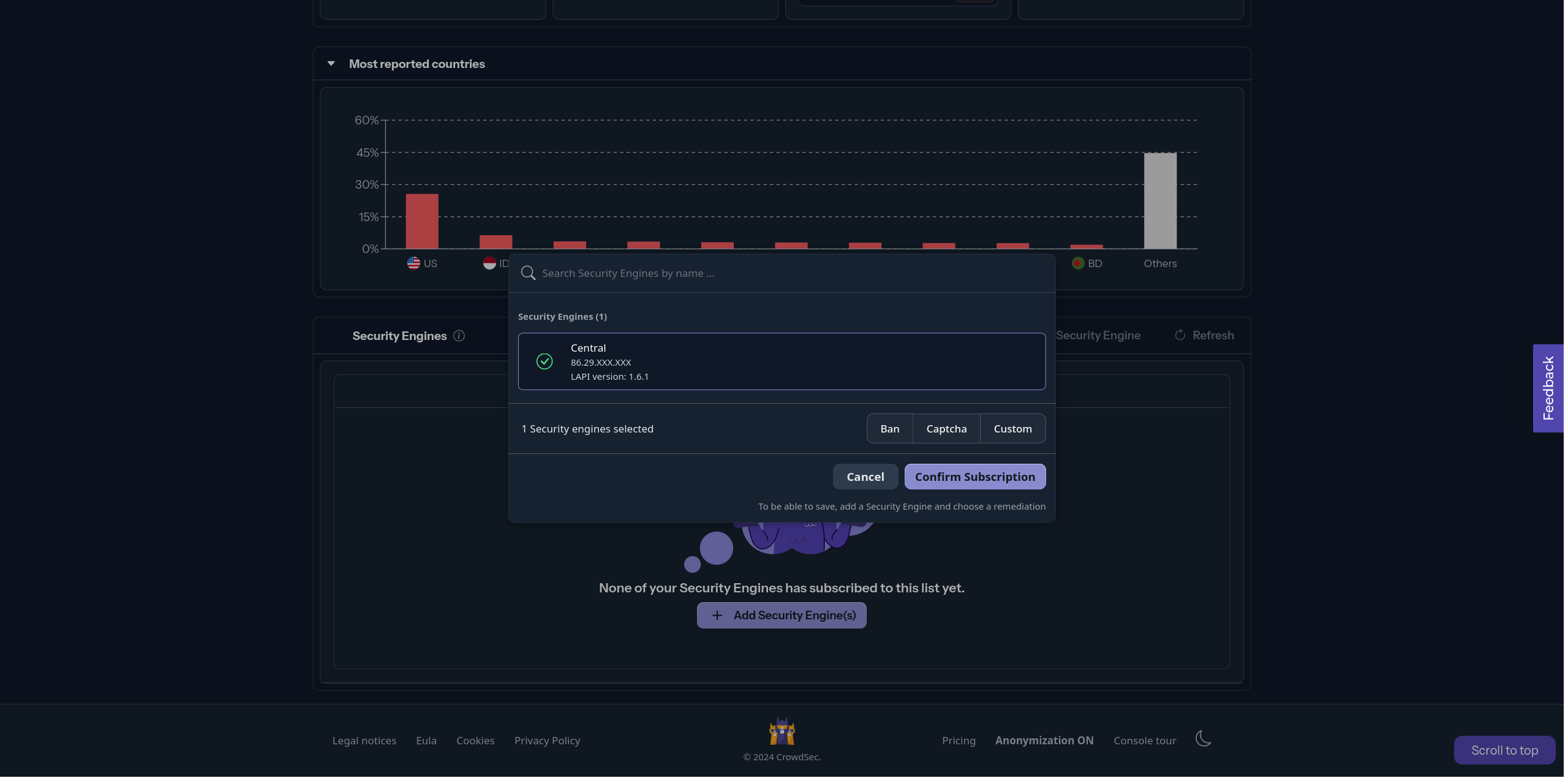 CrowdSec Blocklist Engine Selection